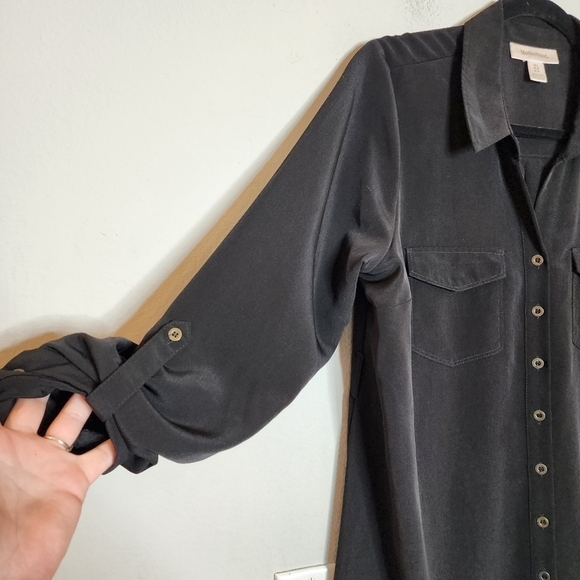 Motherhood maternity black roll tab button front shirt dress.  Size large. - Picture 9 of 16